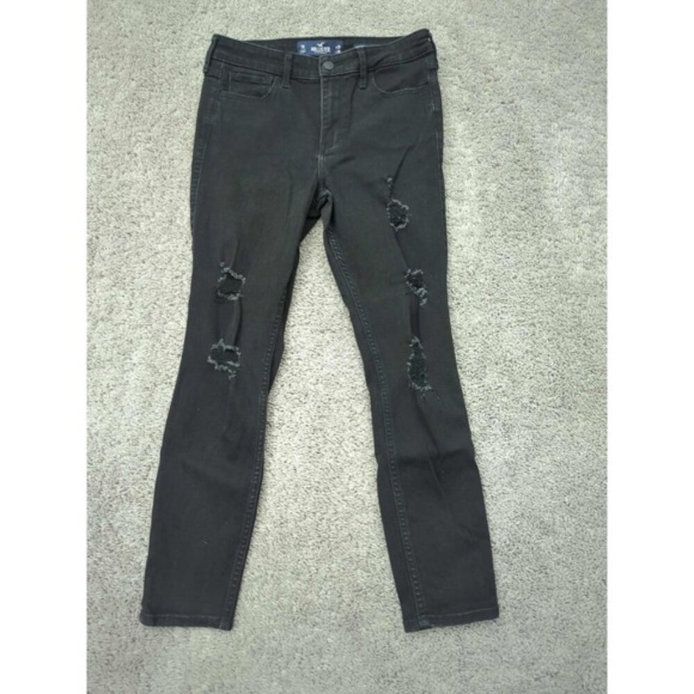 Hollister Jeans Womens 7R/28 Black High Rise Crop SuperSkinny Distressed Stretch